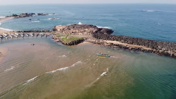 Traditional Sri Lanka Fishing Boats on the Beach. Aerial Drone Footage