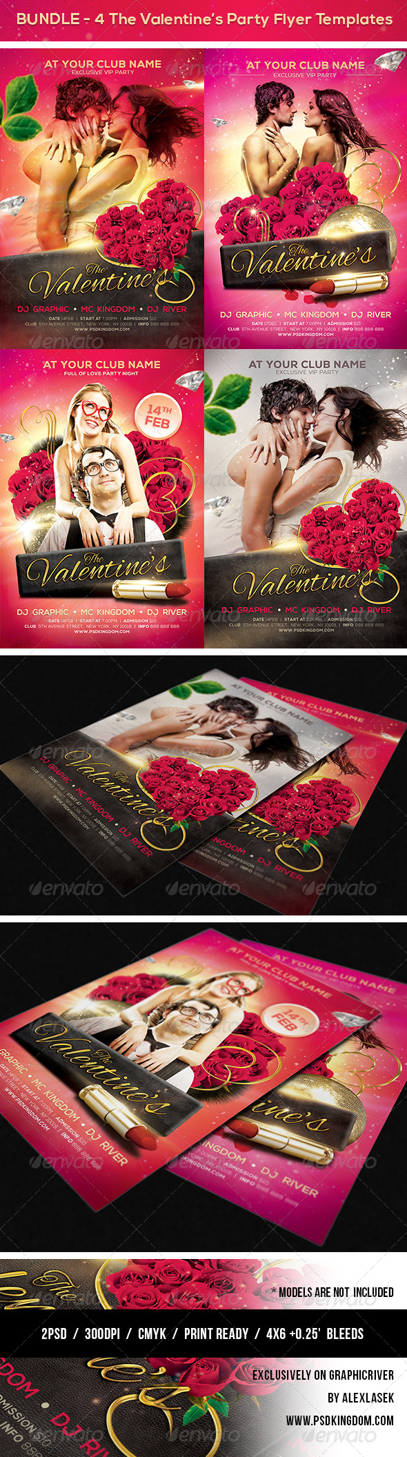 Bundle Valentine's Party Flyer Templates 4x6 - Clubs & Parties Events