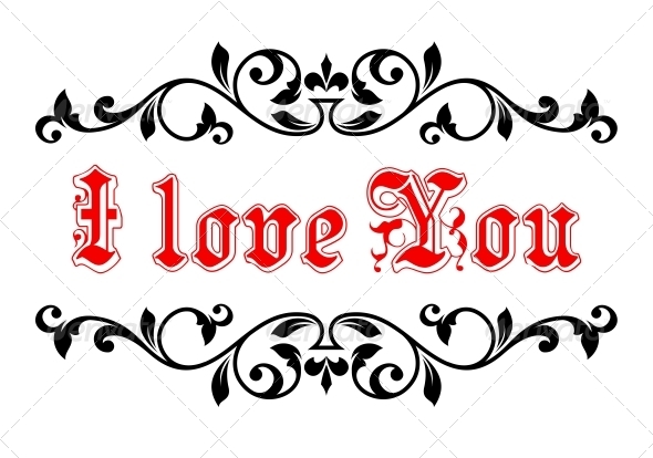I Love You in a Calligraphic Frame - Valentines Seasons/Holidays
