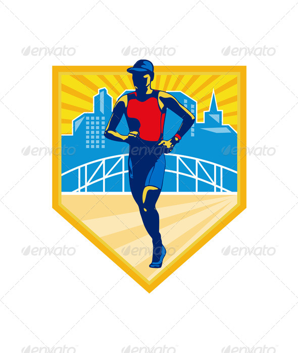 Triathlete Marathon Runner Retro - Sports/Activity Conceptual