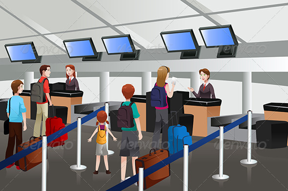 Lining Up at the Check-In Counter in the Airport - Travel Conceptual