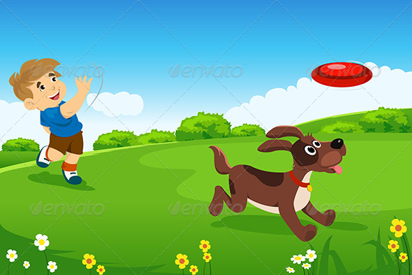 A Boy Playing with his Dog - People Characters