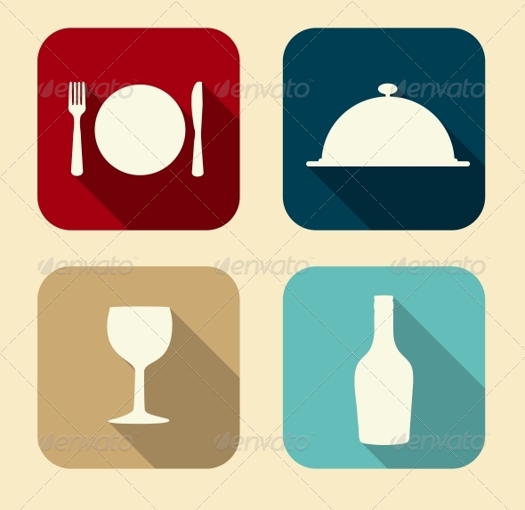 Modern Flat Food Icon Set - Web Technology