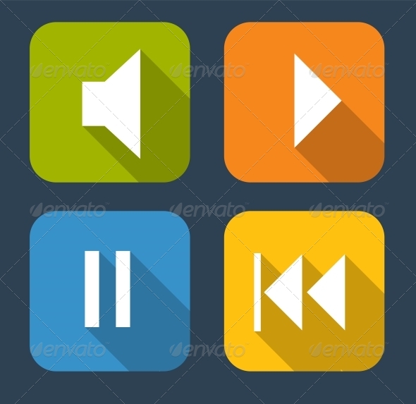 Modern Flat Music Icon Set - Web Technology