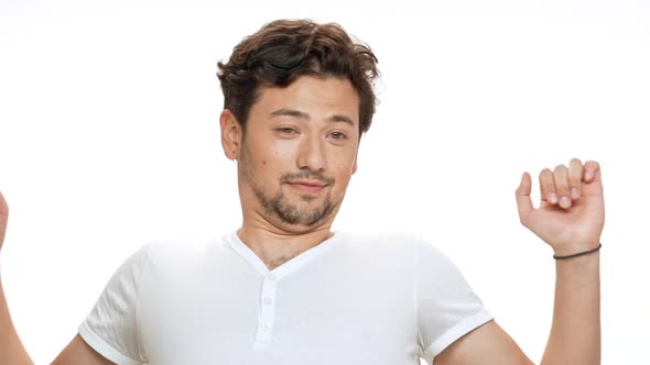 Sleepy Young Handsome Man Over White Background alt