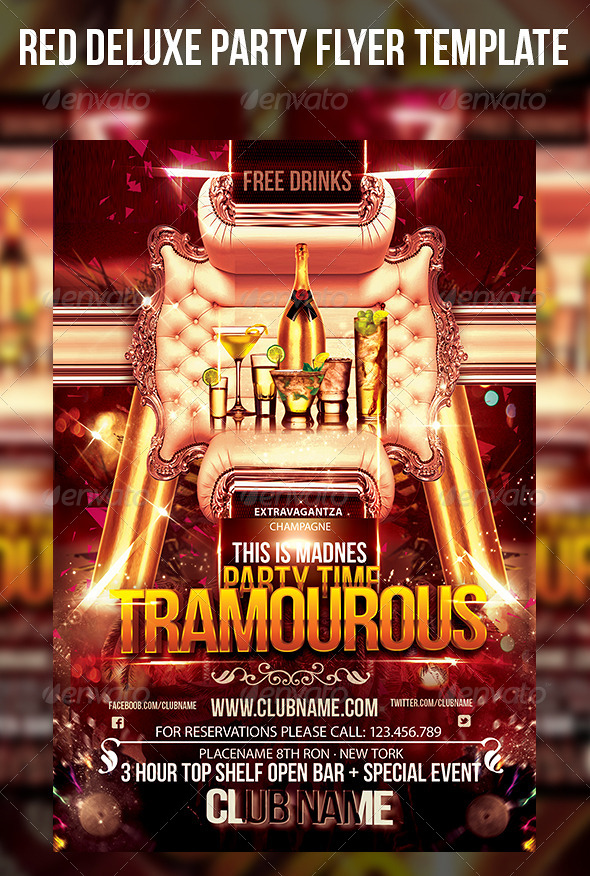 Red Deluxe Party Flyer Template - Events Flyers