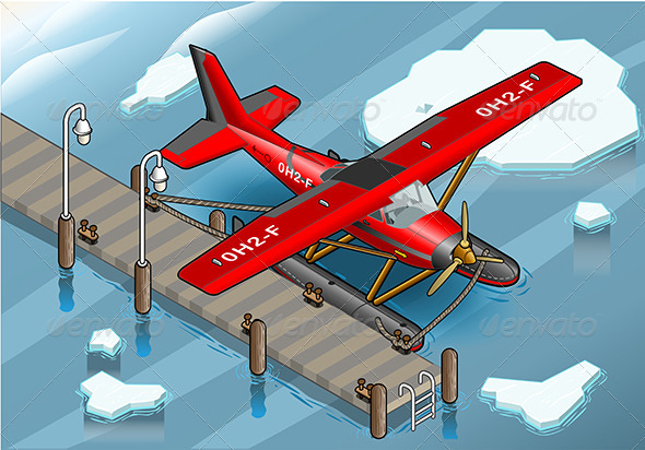 Isometric Artic Hydroplane at Pier - Objects Vectors
