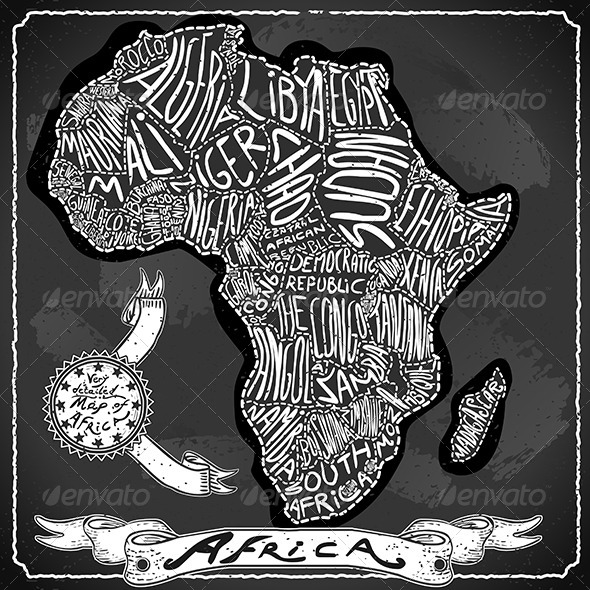 Africa Map on Vintage Handwriting BlackBoard - Decorative Vectors