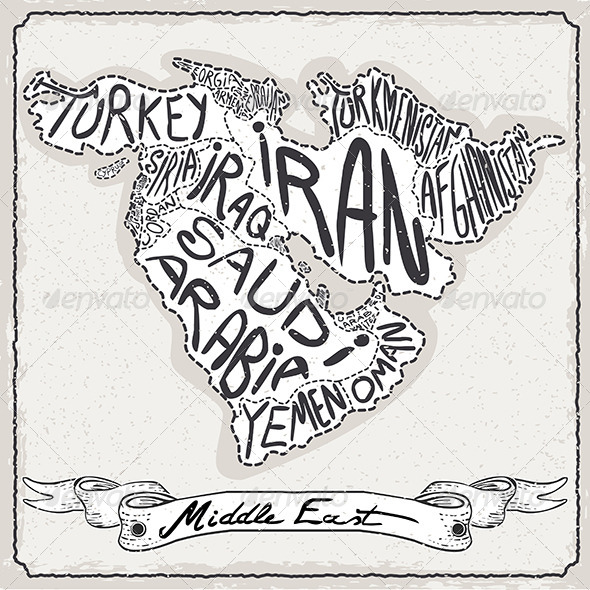 Middle East Map on Vintage Handwriting Page - Decorative Vectors