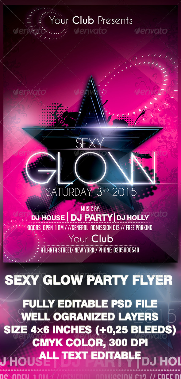 Sexy Glow Party Flyer Template - Events Flyers