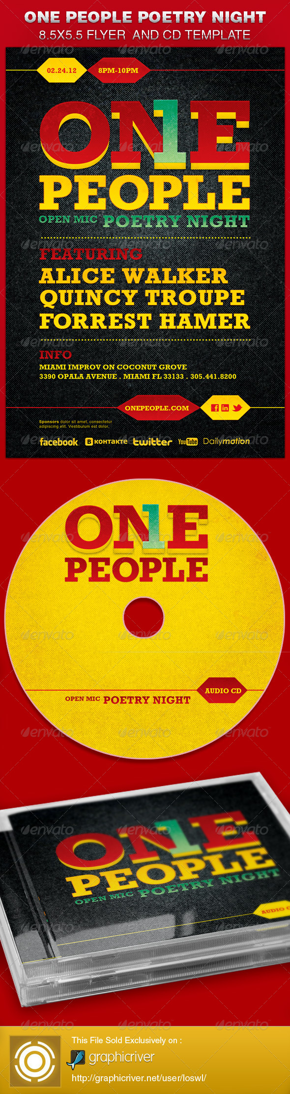 One People Poetry Night Flyer and CD Template - Clubs & Parties Events