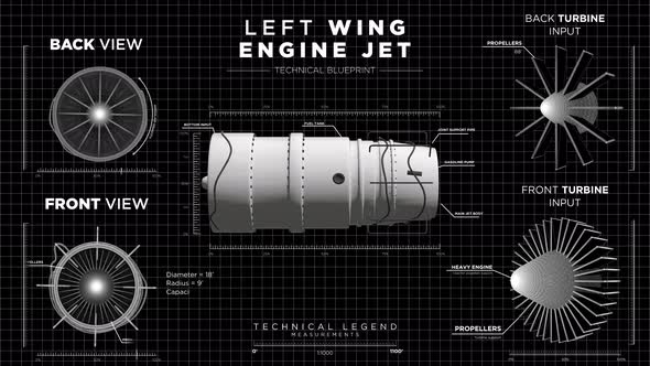 Monochrome Futuristic Display HUD of Left Wing Jet Engine alt