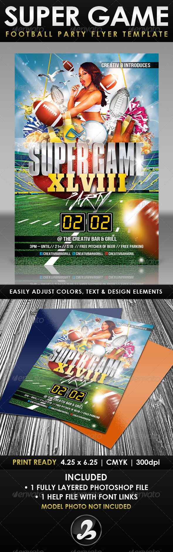 Super Game Football Party Flyer Template - UPDATED - Sports Events