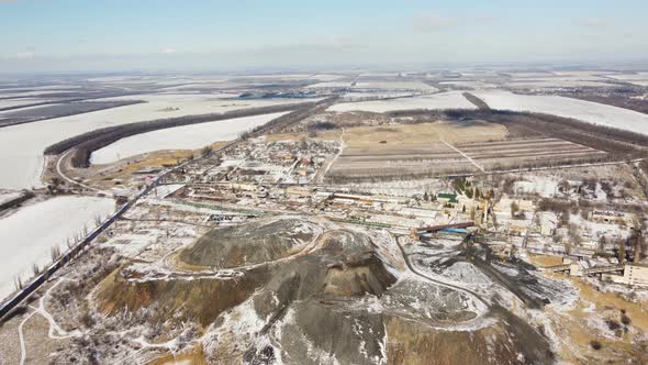 Drone Flies Over Pit of Industrial Mining