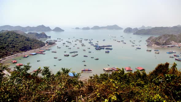 Landscape of Cat Ba Island with Boats, Ha Long Bay, Vietnam Timelapse alt
