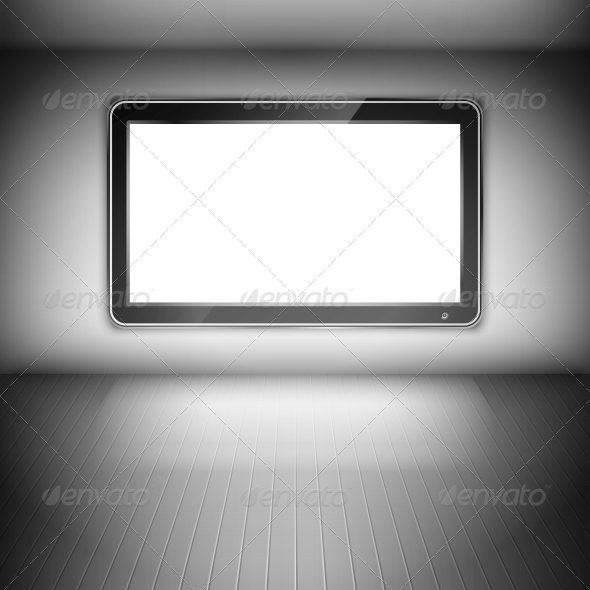 TV Set on the Wall in Dark Room - Media Technology