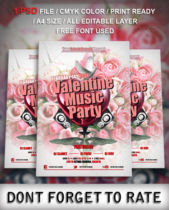 Valentine Music Party Flyer Template - Clubs & Parties Events
