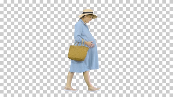 Beautiful pregnant woman wearing big hat, Alpha Channel alt