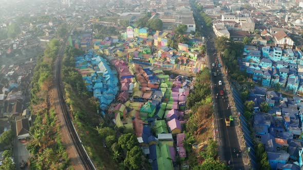 Drone Over Multicolored Village Of Kampung Warna Warni Jodipan alt
