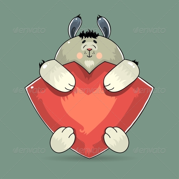 Valentine Rabbit Hugging a Red Heart - Valentines Seasons/Holidays
