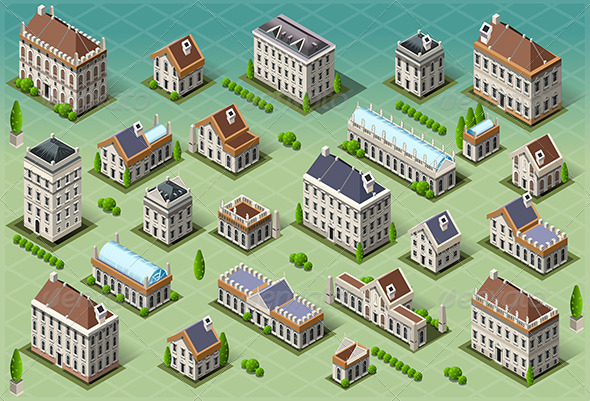 Set of Isometric European Buildings - Buildings Objects