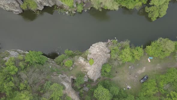 Aerial View To Granite Buky Canyon on the Hirskyi Takich River in Ukraine alt