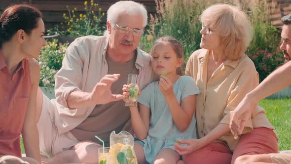 Big Family Chatting On Lawn In Backyard alt