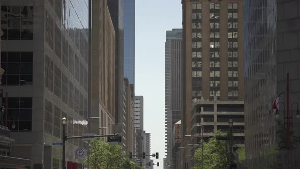 Tilt up of towers on a street in Houston alt