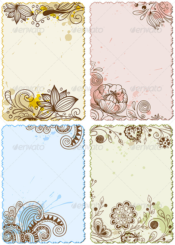 Hand Drawn Floral Cards - Backgrounds Decorative
