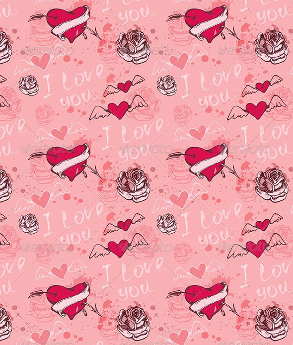 Seamless Pattern with Hearts - Patterns Decorative