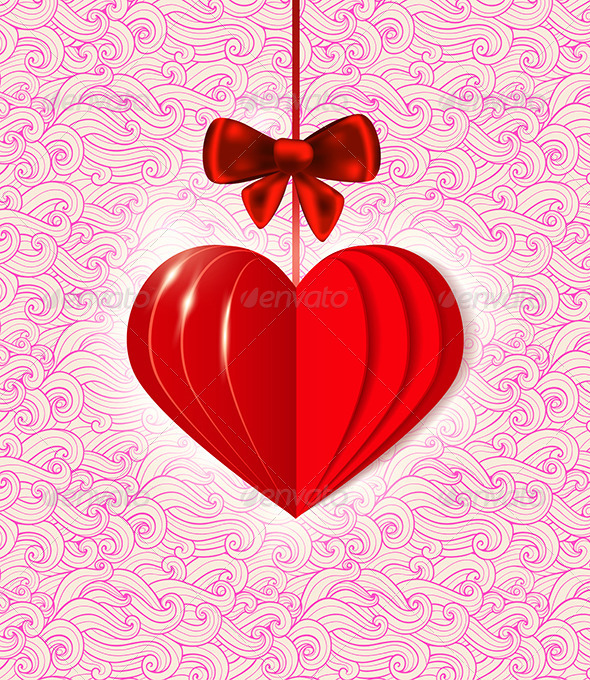 Background with Red Paper Heart - Valentines Seasons/Holidays