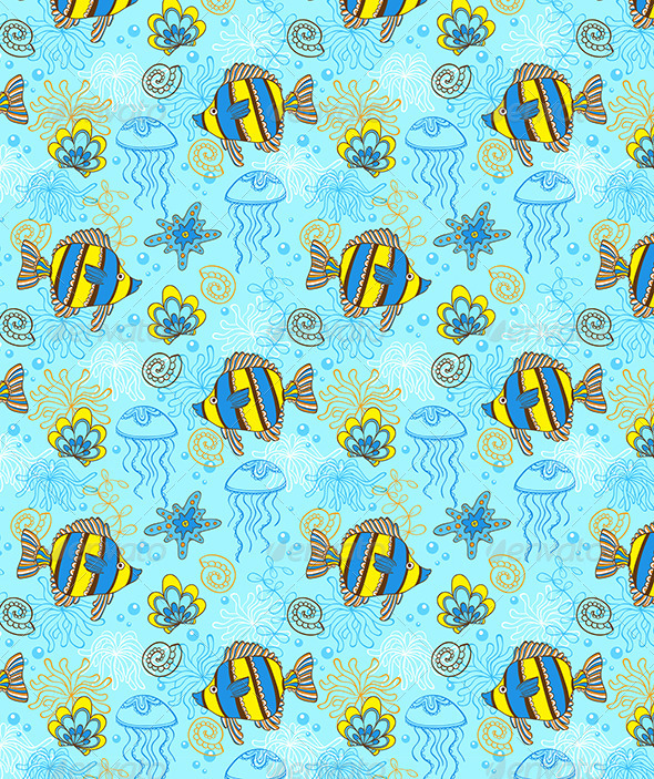 Pattern with Fishes and Shells - Patterns Decorative