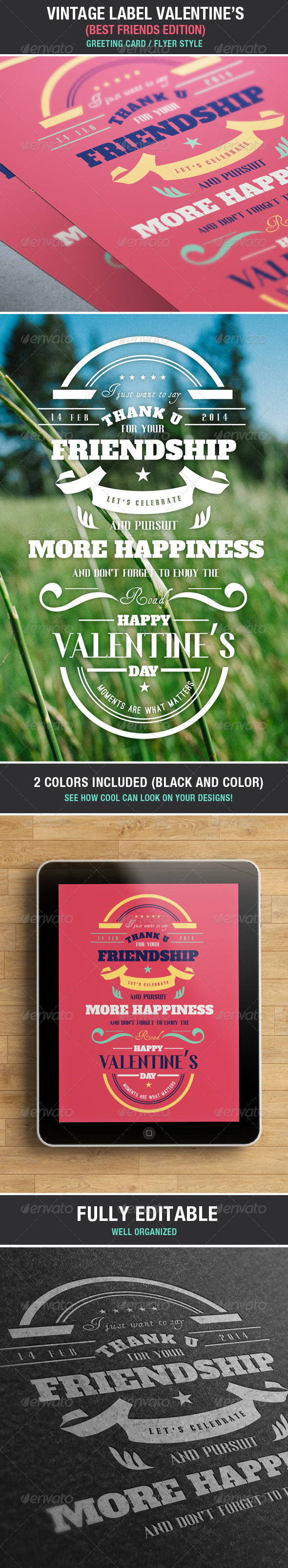 Vintage Label Friends & Love Valentine's Edition - Badges & Stickers Web Elements