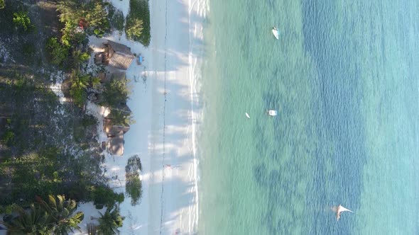 Tanzania Vertical Video  Boat Boats in the Ocean Near the Coast of Zanzibar Aerial View alt
