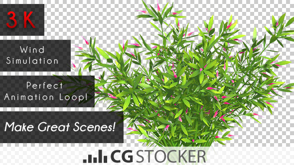 Wind Simulated Plant with Pink Flowers