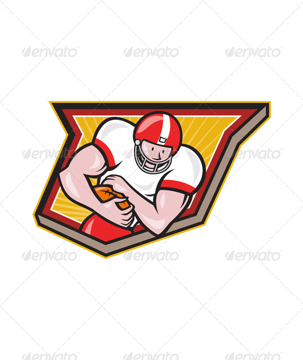 American Football Running Back Run Shield Cartoon - Sports/Activity Conceptual