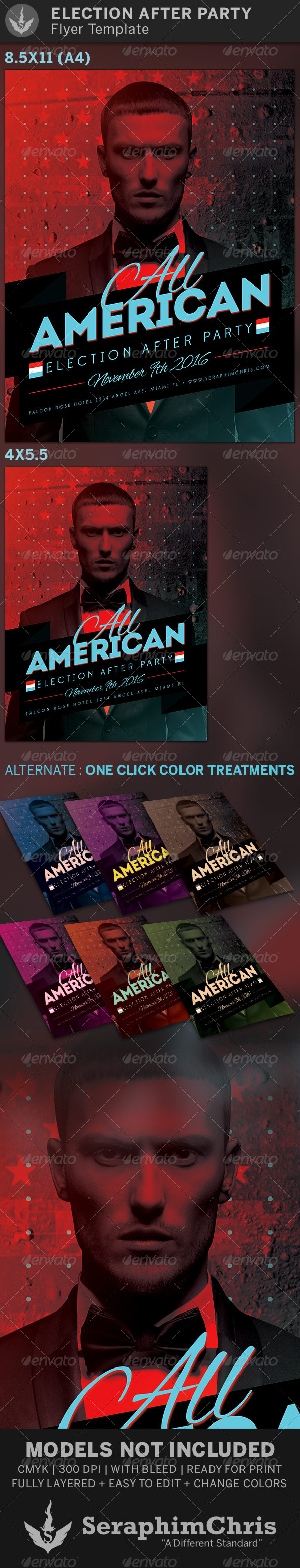 All American Election After Party Flyer Template - Events Flyers