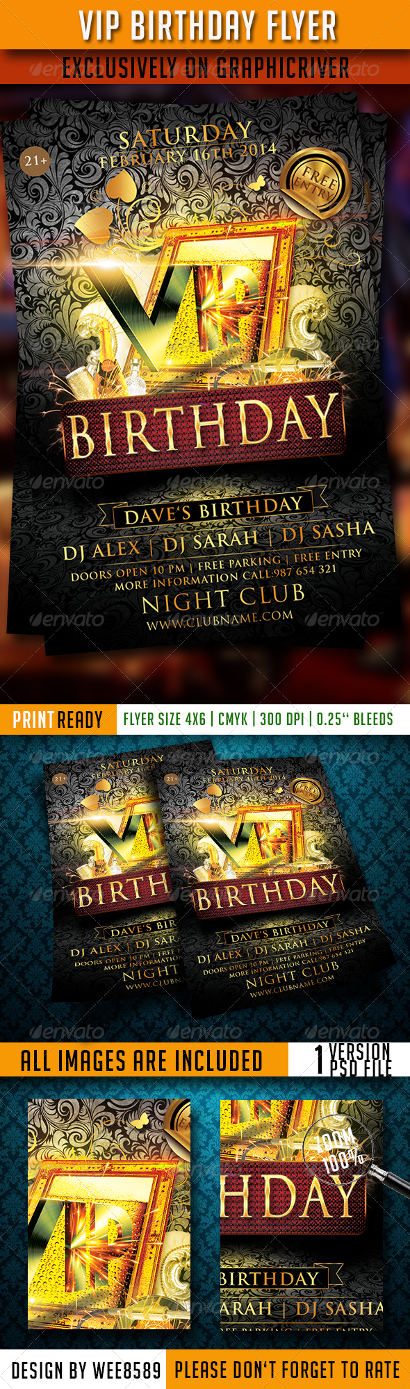 VIP Birthday Flyer Template - Clubs & Parties Events