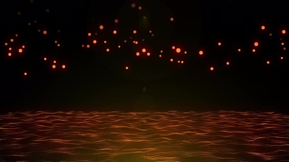 Shining Orange Particles Fall Down in Lines Animation