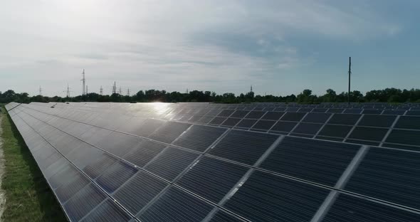 Ecology Solar Power Station Panels in the Fields Green Energy at Sunset Landscape Electrical alt