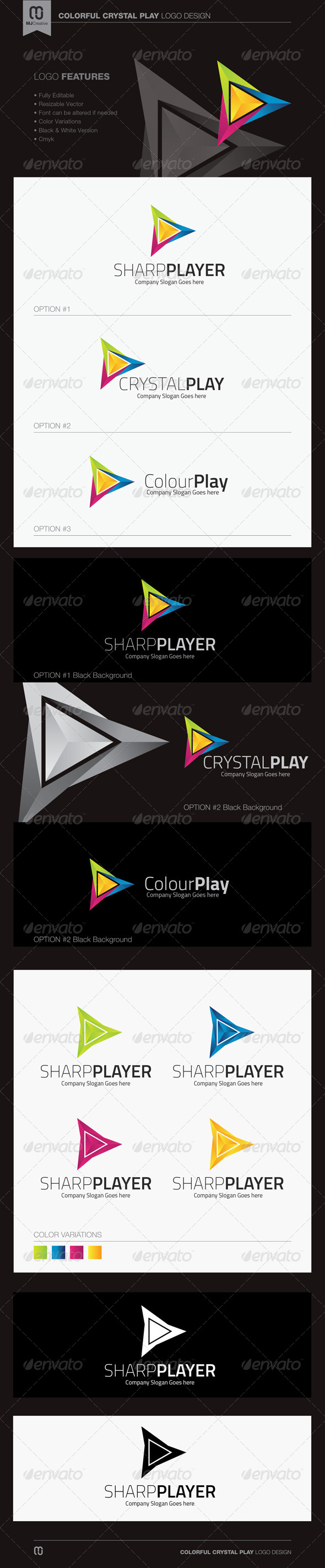 Colorful Crystal Play Logo - Vector Abstract