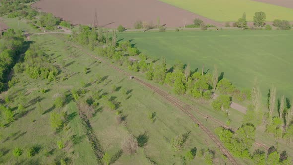Flying Above Ancient Railroad  Drone Footage. Smooth Drone Movement.