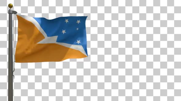 Tierra del Fuego Province Flag on Flagpole with Alpha Channel - 4K alt