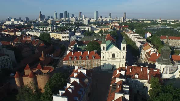 Aerial view of Church of the Holy Spirit and Warsaw Barbican