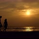 Silhouette a Family with a Baby Walking Along the Seashore at Sunset - VideoHive Item for Sale