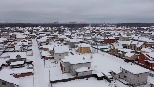 Aerial View of Modern Cottage Village with Unfinished Houses