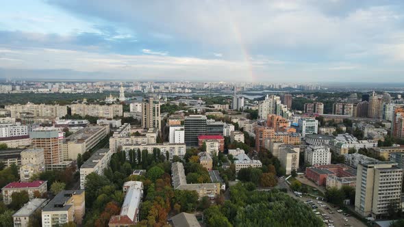 Aerial Shot The City Kyiv Sunset alt