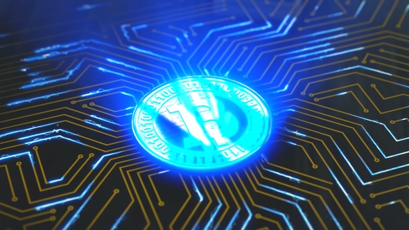 bitcoin pulsates on a circuit board