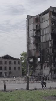 Vertical Video of a House Destroyed By the War in Ukraine alt