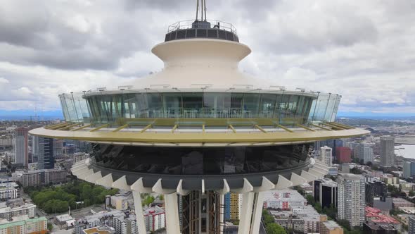 Reaching out to the top of the Space Needle Tower in Seattle, WAPanoramic views of the city alt